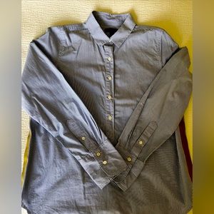 J.Crew Navy/White Pinstripe 1/2 Button-Down Shirt With Gold Strip Down Sides